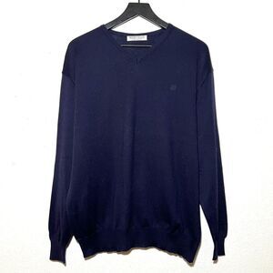 Givenchy Mens Merino Wool V Neck Sweater Size XL Navy Blue